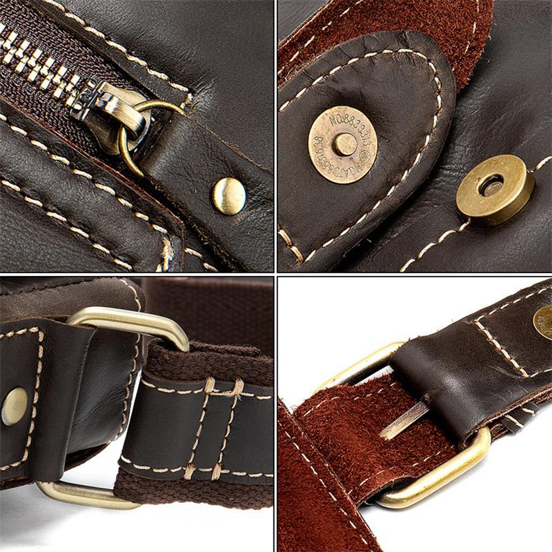 Men's Genuine Leather Solid Color Casual Shoulder Bag Retro Crossbody Bag
