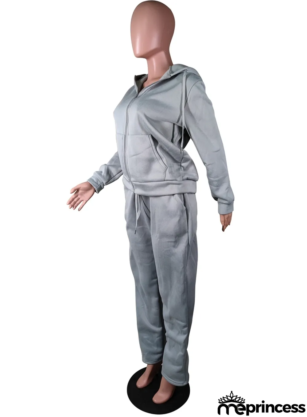 Winter Grey Blank Hoody Two Piece Pants Set Tracksuit