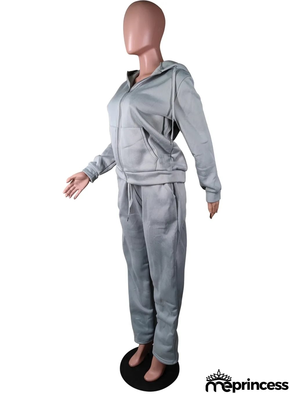 Winter Grey Blank Hoody Two Piece Pants Set Tracksuit