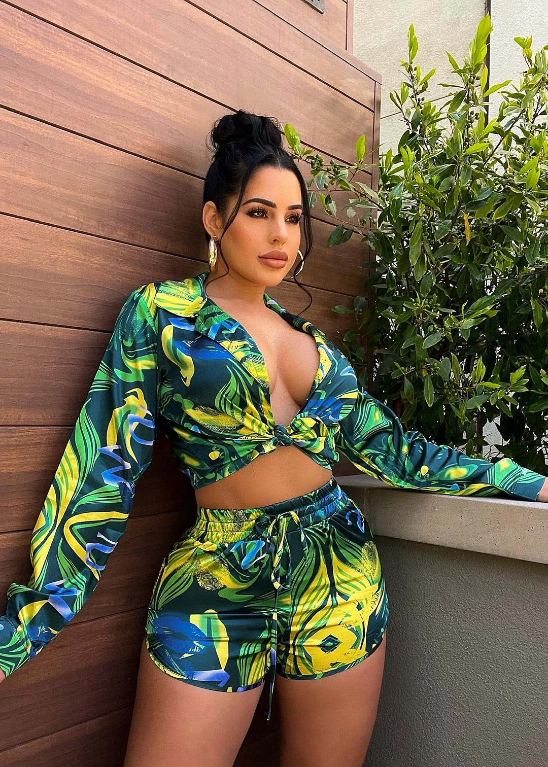 CM.YAYA Elegant Beach Leaf Women Two 2 Piece Set Outfits Sweatsuit 2022 Summer Shirt and Shorts Holiday Matching Set Tracksuit