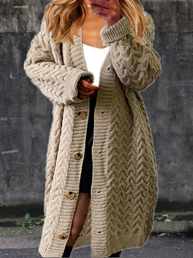 Solid Color Loose Mid Length Twist Button Sweater Cardigan