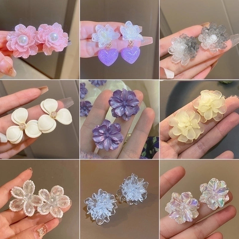 1 Pair Sweet Heart Shape Flower Inlay Arylic Artificial Pearls Earrings