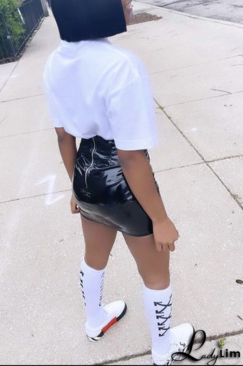 White Fashion Print Patchwork Letter O Neck T-Shirts