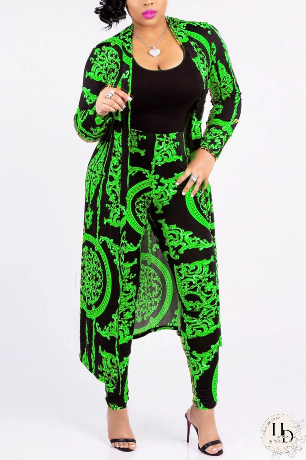 Blue Casual Printed Blending Two-piece Pants Set(Without T-shirt)