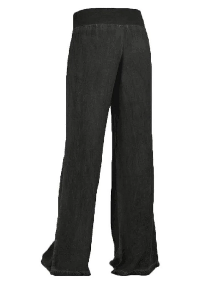Women High Waist Basic Solid Casual Pants Denim Trousers