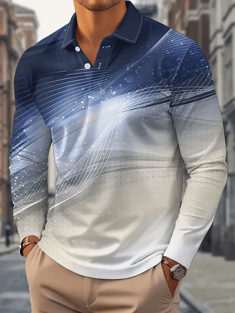 Men's Business Casual Striped Long-Sleeved Polo Shirt
