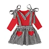 Baby Kid Girls Valentine Ruffle Dress Heart Plaid Skirts 2pcs