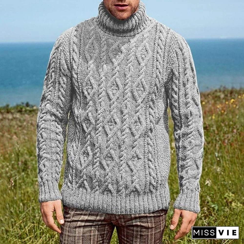 Sweater Men's High Neck Knitted Sweater