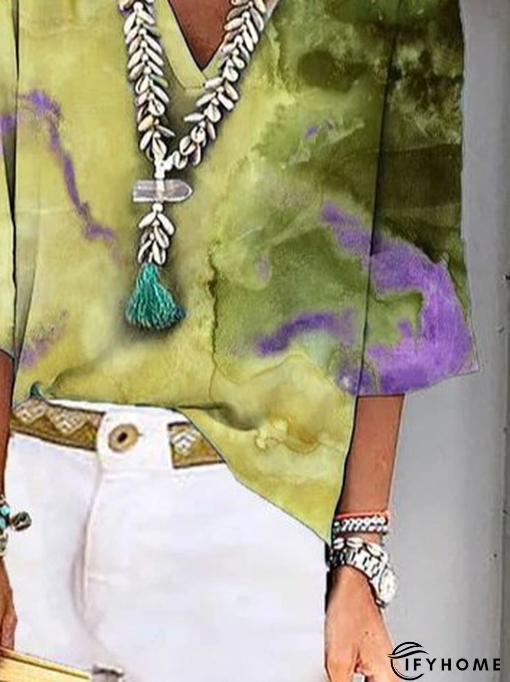 Casual V Neck Polyester Fibre Abstract Blouse | IFYHOME