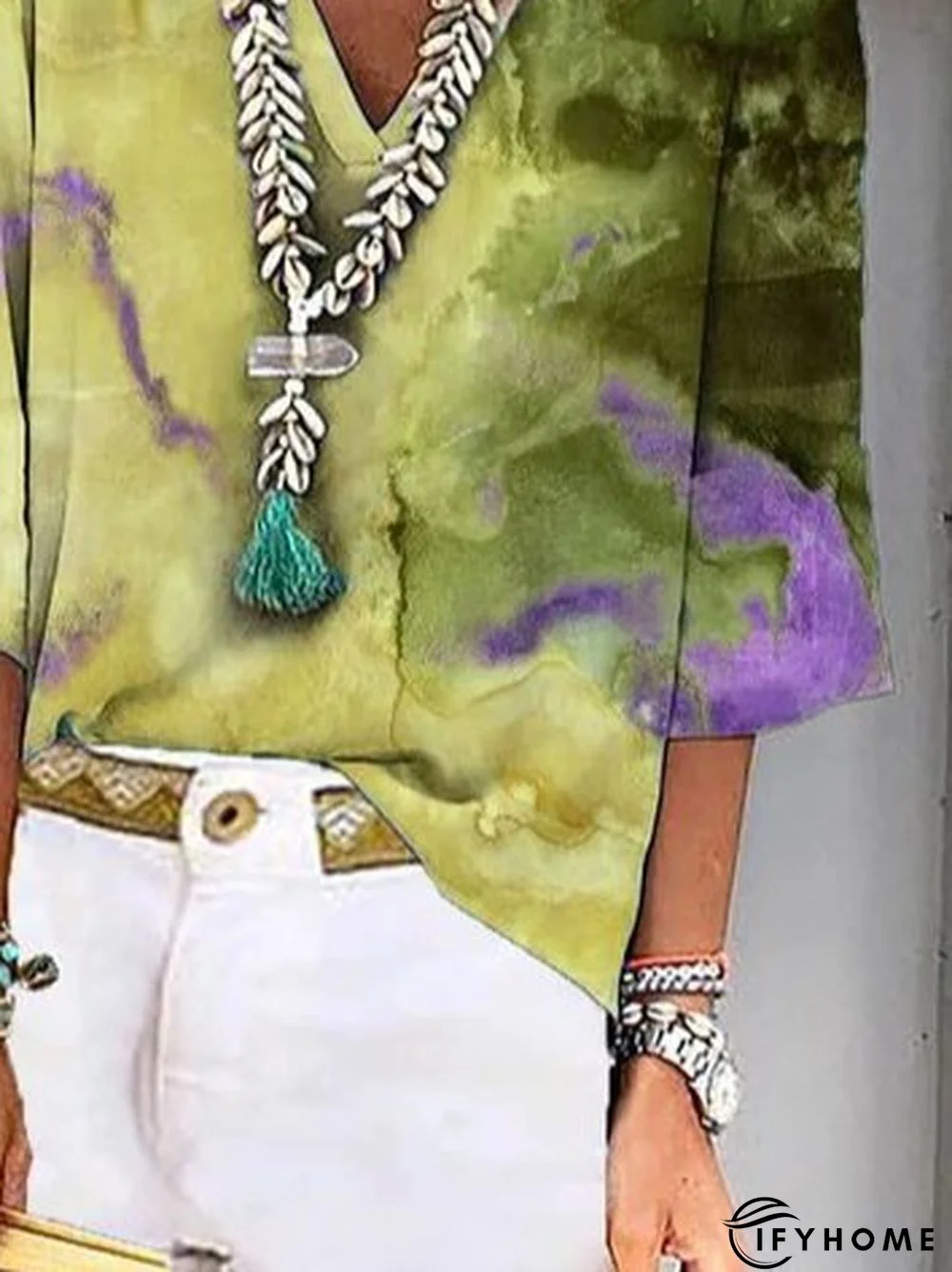 Casual V Neck Polyester Fibre Abstract Blouse | IFYHOME