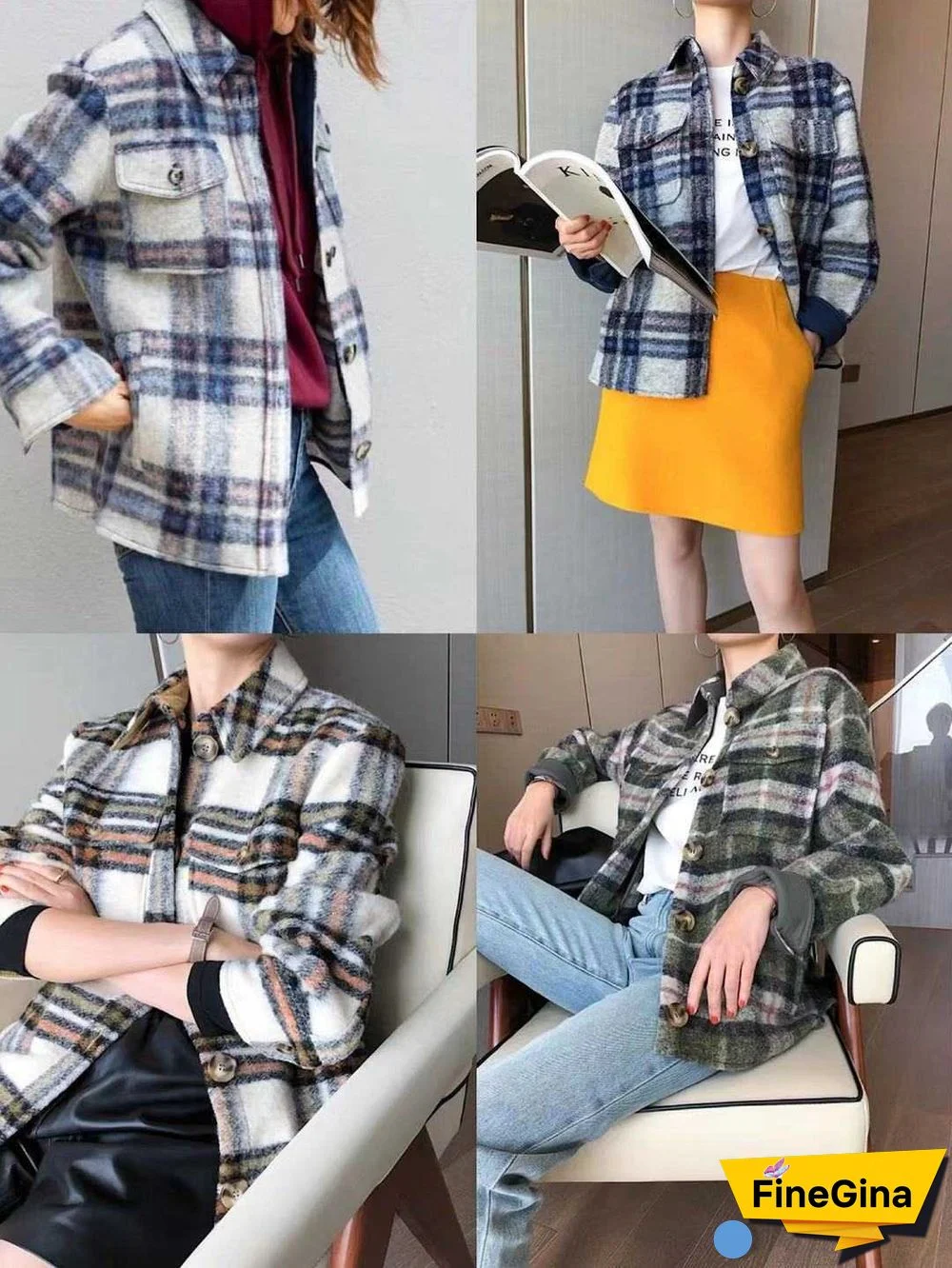 Dyed Pocket Overshirt Check Wool Blend Shirt Jacket