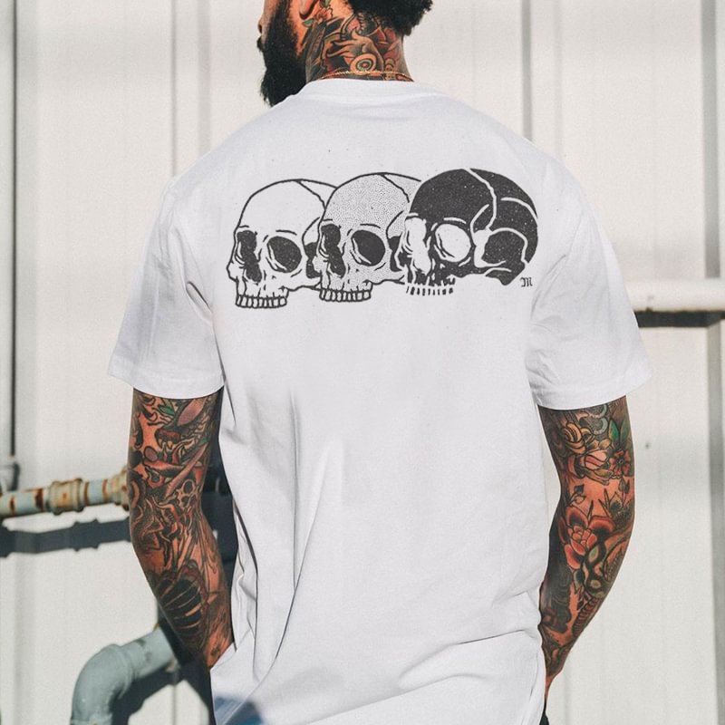 Three Skulls Printed Casual Men's T-shirt - Krazyskull