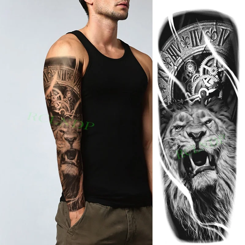 Waterproof Temporary Tattoo Sticker Anubis Ancient Egypt Dog Roma Clock Eye Full Arm Fake Tatto Flash Tatoo Sleeve for Men Women
