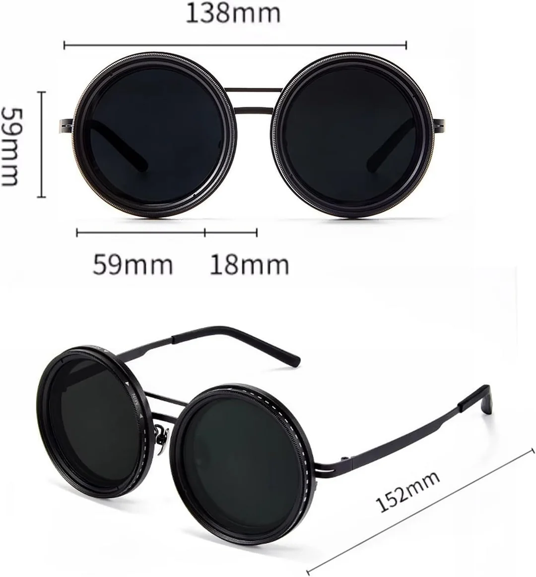 Adjustable Tint Sunglasses, Tint Adjustable Sunglasses, 1-9 Gears Rounded Polarized Glasses with Nd Filter Lenses Technology