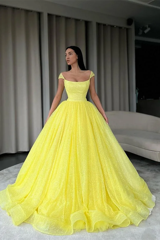 Miabel Yellow Sequins Off The Shoulder Evening Dress Ball Gown