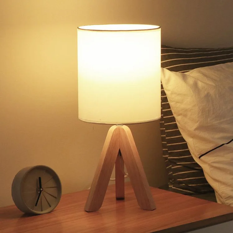 LED Cylinder Rubber Wood Tripod Night Light Table Lamps Desk Lamps Reading Lamps - Appledas