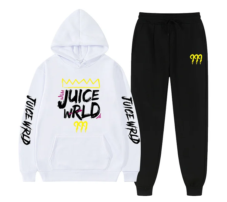 Juice Wrld Hoodies Sweatshirt Hooded Hip Hop Casual Hoodie Sweatpants Set at Hiphopee