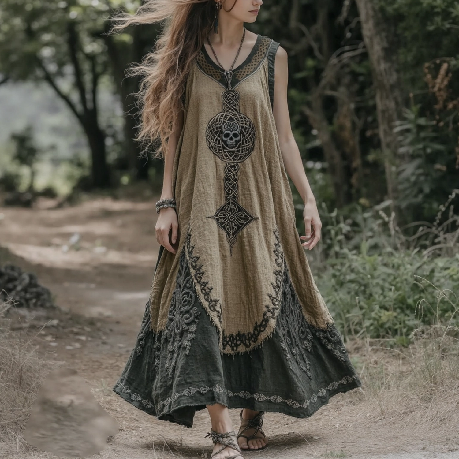 Ethnic Tribal Print Loose Sleeveless Maxi Dress