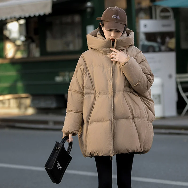 Woherb Down Jacket Women In The Long 2024 Winter Fashion Retro Design Sense Corduroy Splicing Warm Plus Size Coat Tide-Outfit Ideas