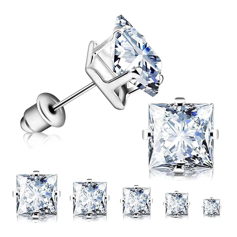 1 Pair Minimalist Square Inlay 304 Stainless Steel Zircon Ear Studs