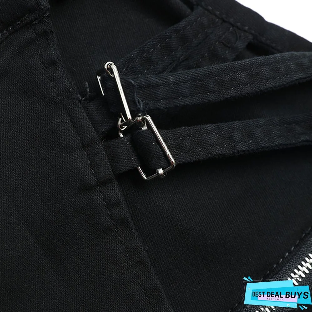 Trendy Cropped Multi Pocket Cargo Shorts Slim Waist Slim Fit Summer Loose Denim Shorts