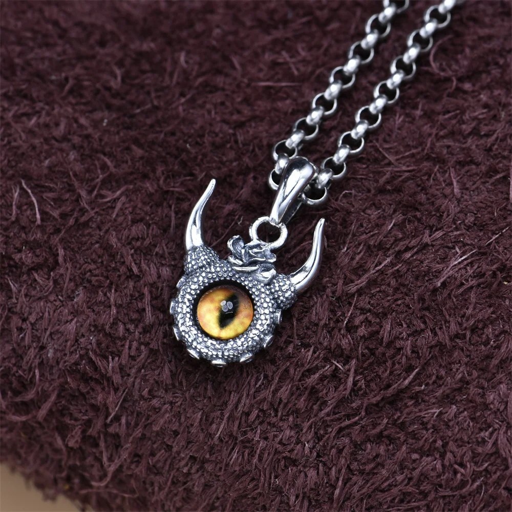 S925K Silver Vintage Dark Devil's Eye Punk Pendant Necklace