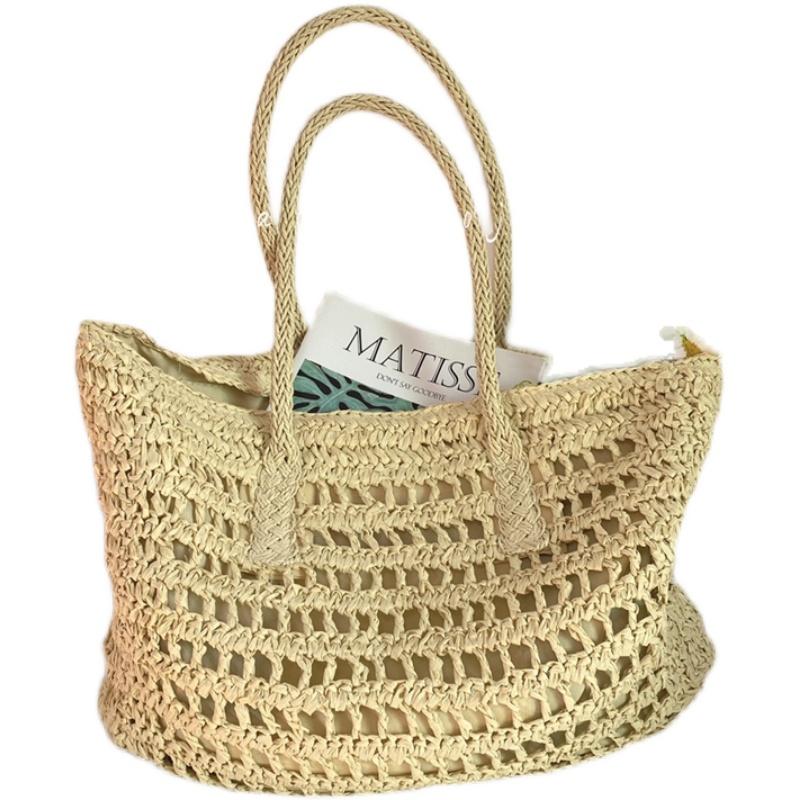 Older Ladies Straw Woven Tote Holiday Beach Bag