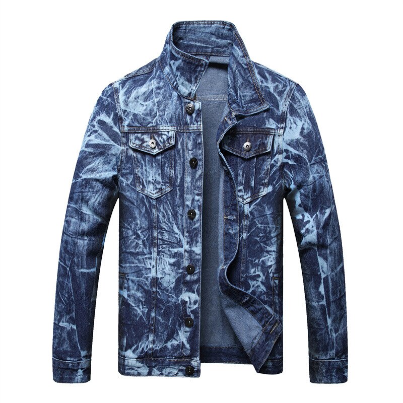 2025 Men's Fashion Tie Dye Printed Denim Jacket Plus Size 5XL Loose Fit Jean Coat Streetwear For Male