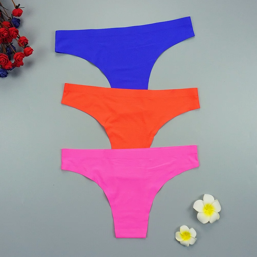 Billionm Thongs Panties 3Pcs/Lots Women Panty Ice Silk Intimate String Tanga Lady Sports Underpants S-XL Six Color