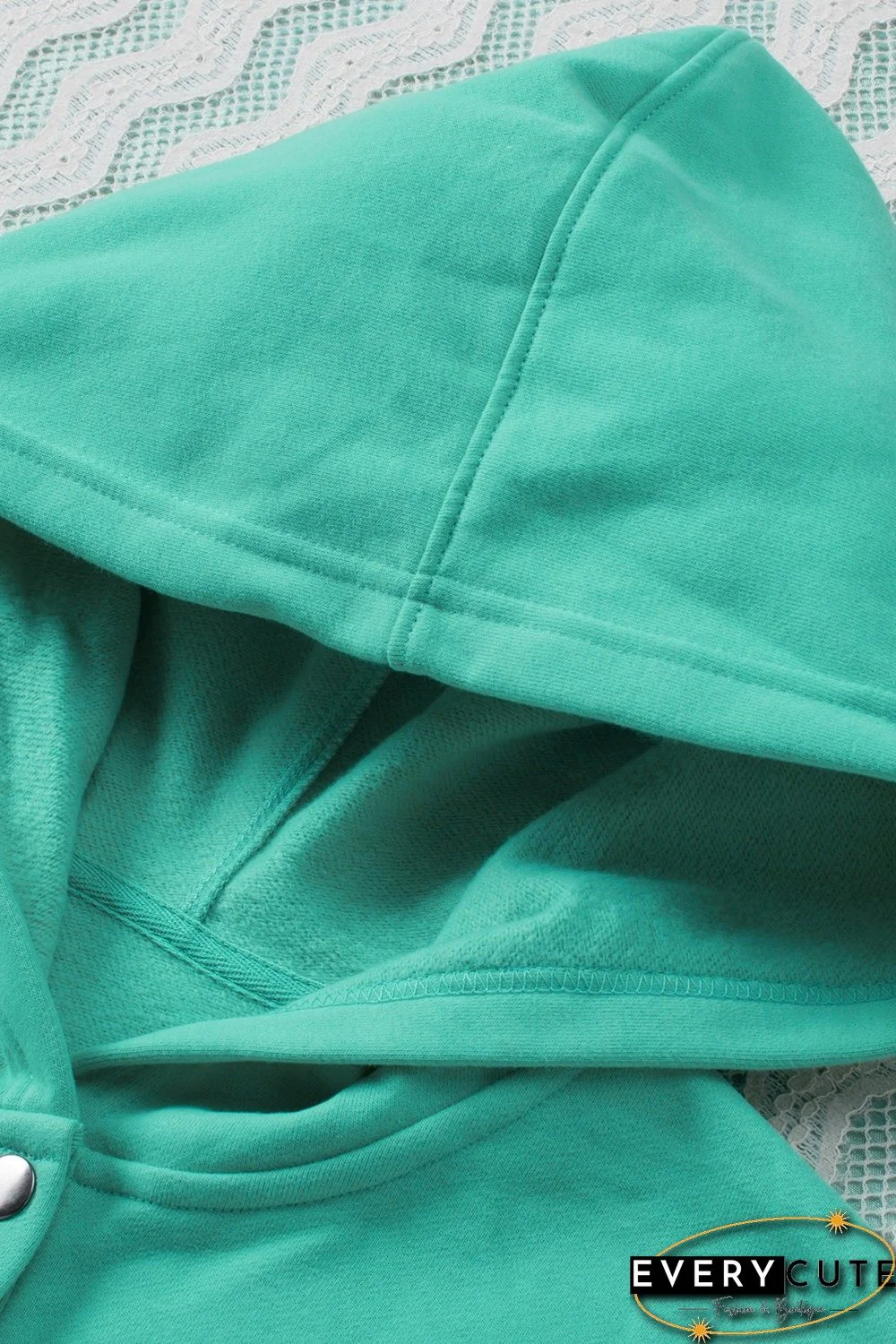 Turquoise Batwing Sleeve Pocketed Henley Hoodie