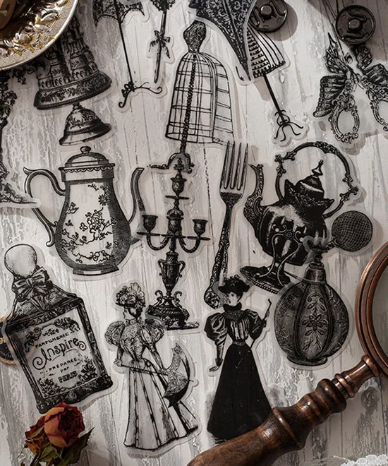 120 Pcs Retro Black & White Impression Stickers Set