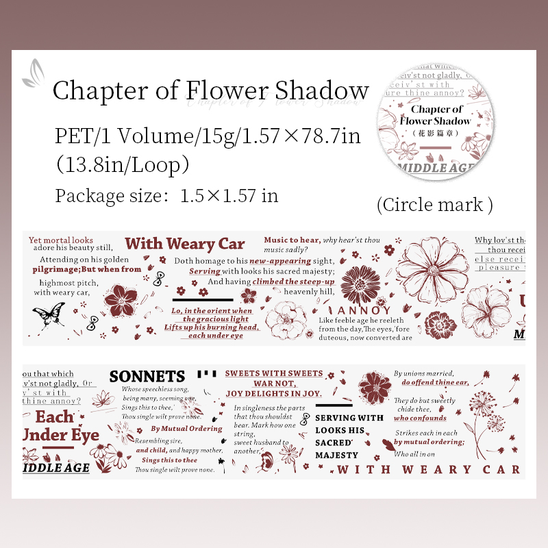 Journalsay 40mm*200cm Fragments of Poetry Series Vintage Border English Text PET Tape 