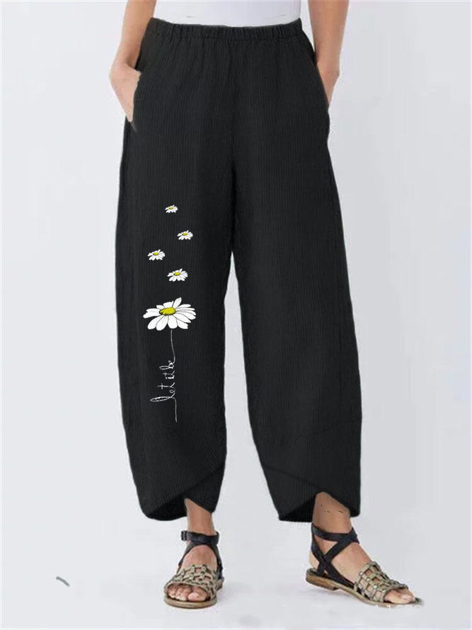 Floral-Print Pockets Casual Pants