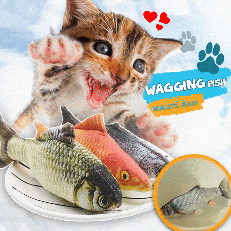 Cat Wagging Fish Realistic Plush    
