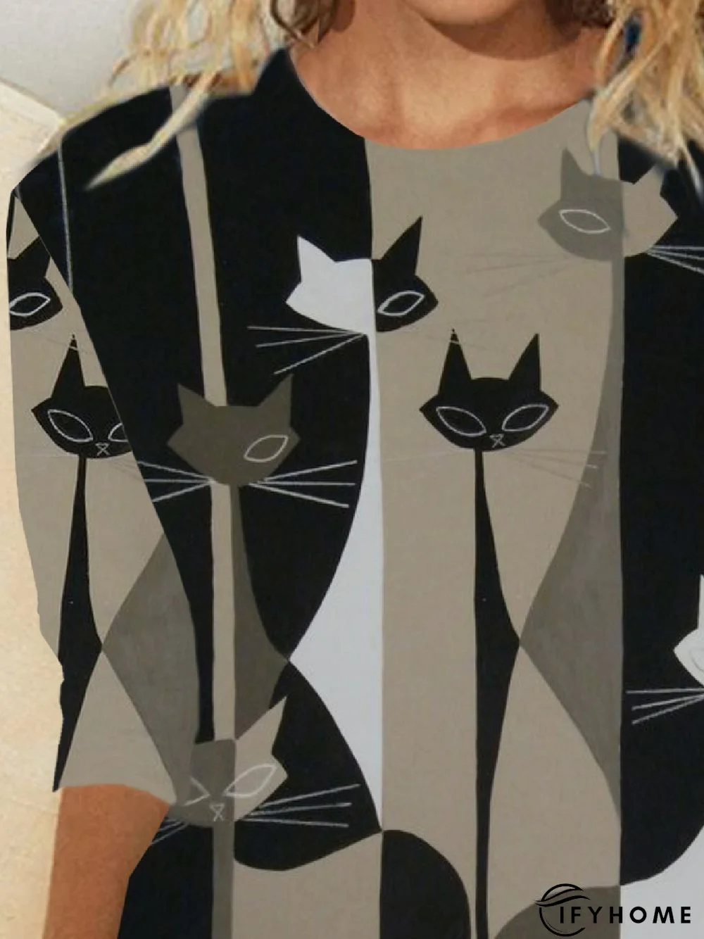 Casual Animal Crew Neck Long Sleeve Tunic T-Shirt | IFYHOME