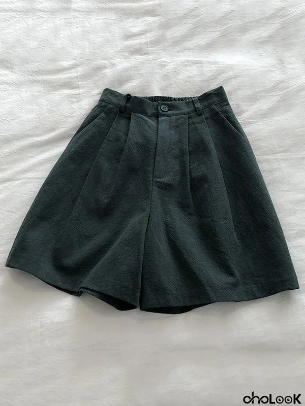 Loose Wide Leg Elasticity Pleated Solid Color Shorts