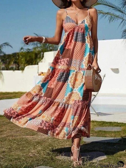 Dresses Printed Sling Bare Back Sleeveless Dress for Women