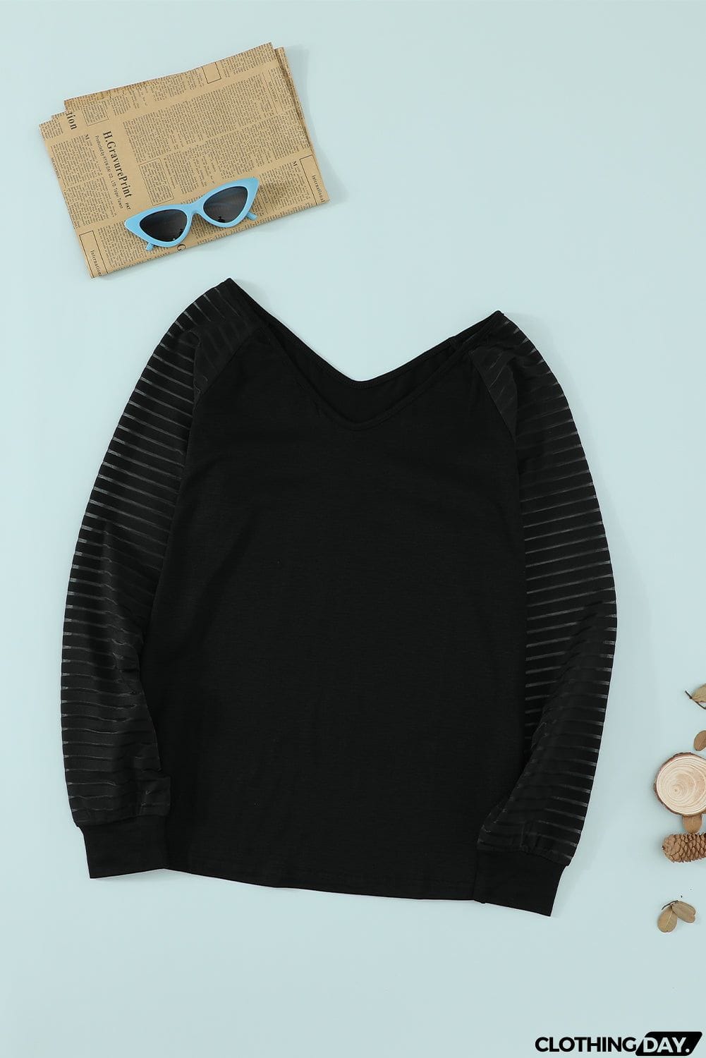 Sheer Stripe V-Neck Top