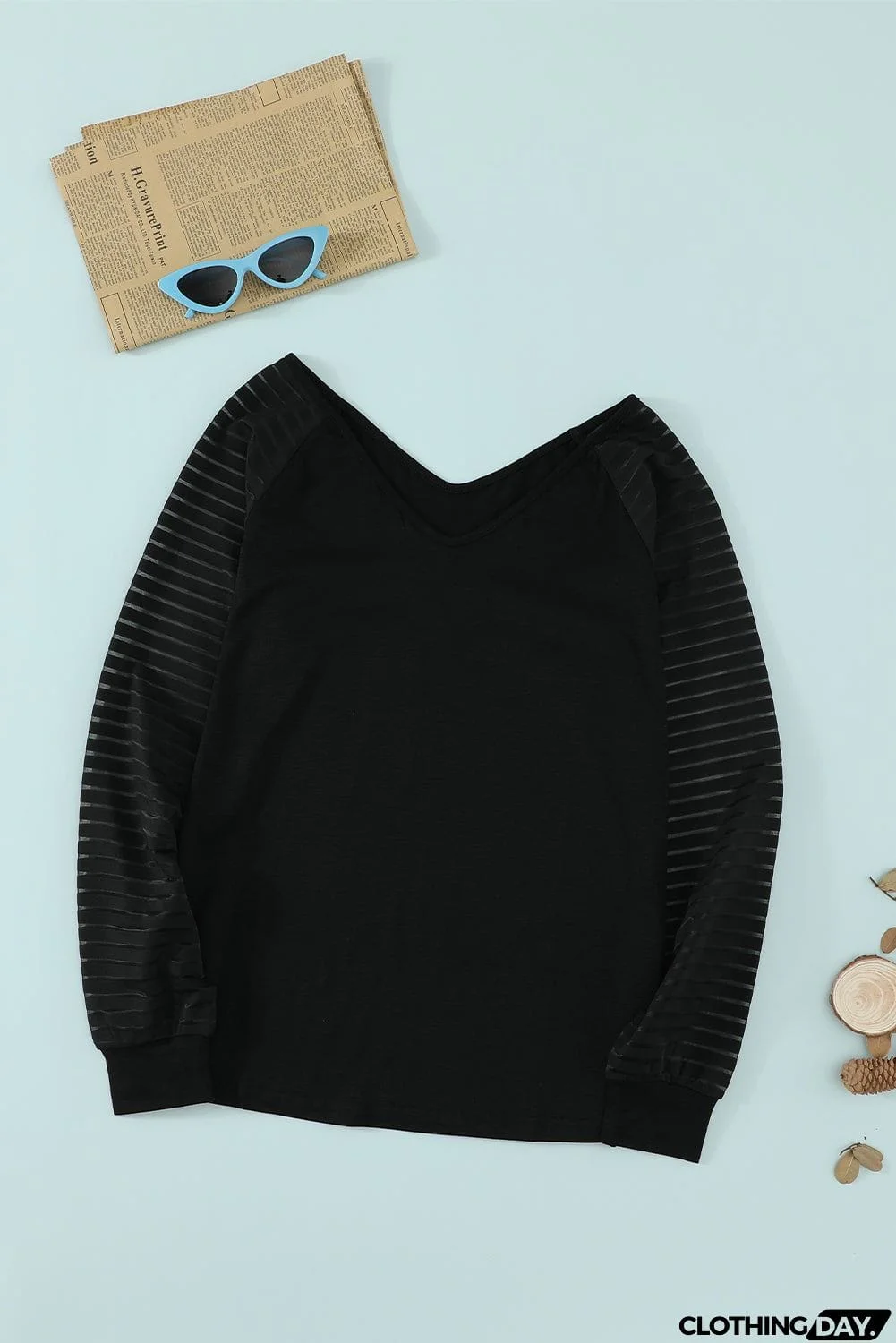 Sheer Stripe V-Neck Top