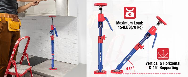 Product Introduction of #BacktoSchool WORKPRO Cabinet Jack Support Pole. Steel Telescopic Quick Support Rod Adjustable 3rd Hand Support System with 154 lbs Capacity for Cabinet Jack. Drywall Jack& Cargo Bars. 2-Pack 5