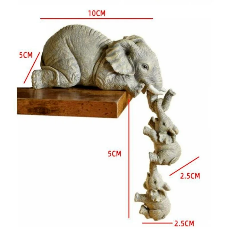 Tegooe 3 Pcs Elephant Shelf Sitter Decor Set - Resin Hanging Baby Elephant Figurines for Home