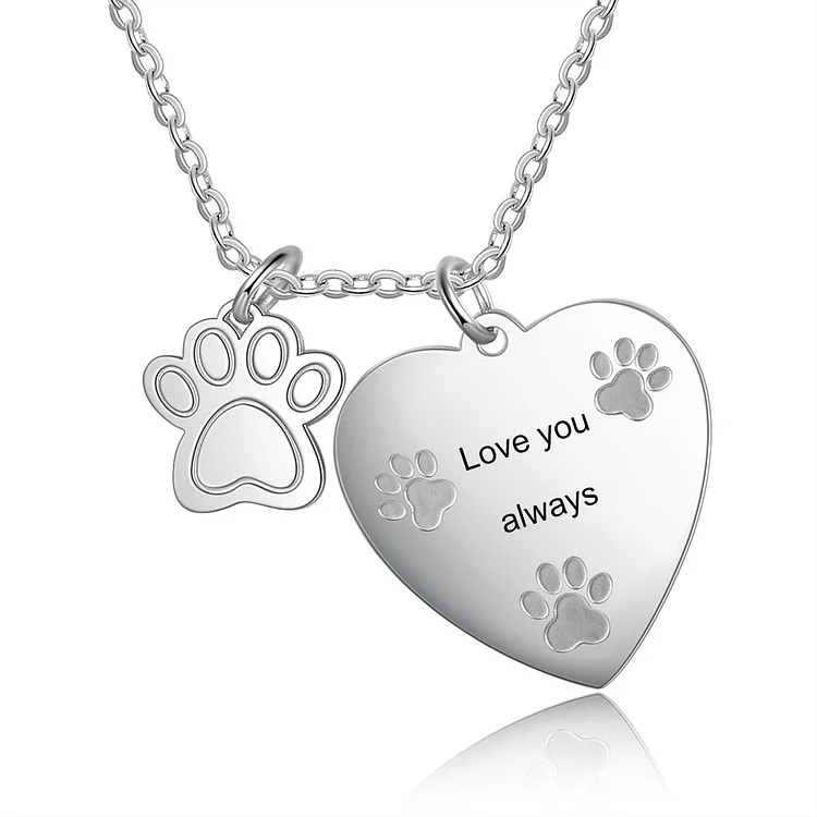 Personalized Heart Necklace with Paw Print Custom Pet Necklace