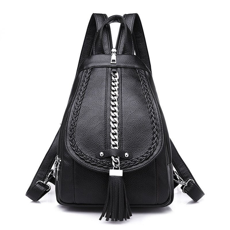 Women Backpack Soft PU leather multifunctional female shoulder bag Girl Chest bag travel backpack Chain tassel design mochila