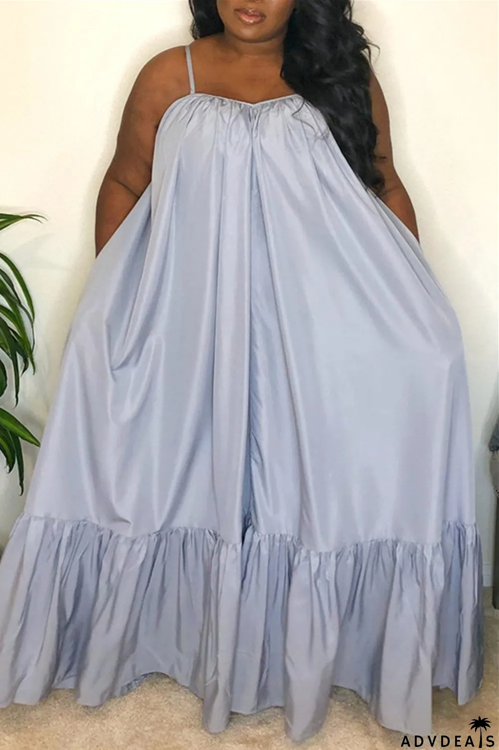 Dark Gray Sexy Casual Solid Backless Spaghetti Strap Loose Sling Dress