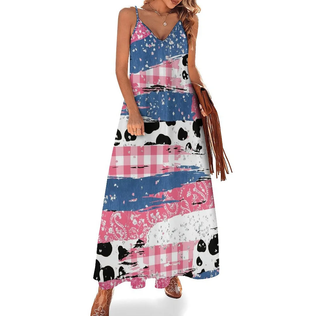 Style & Comfort for Mature Women Plus Size Printed Sling Casual Women Maxi Dress in Pattern Striped, Pink, Blue, Plaid