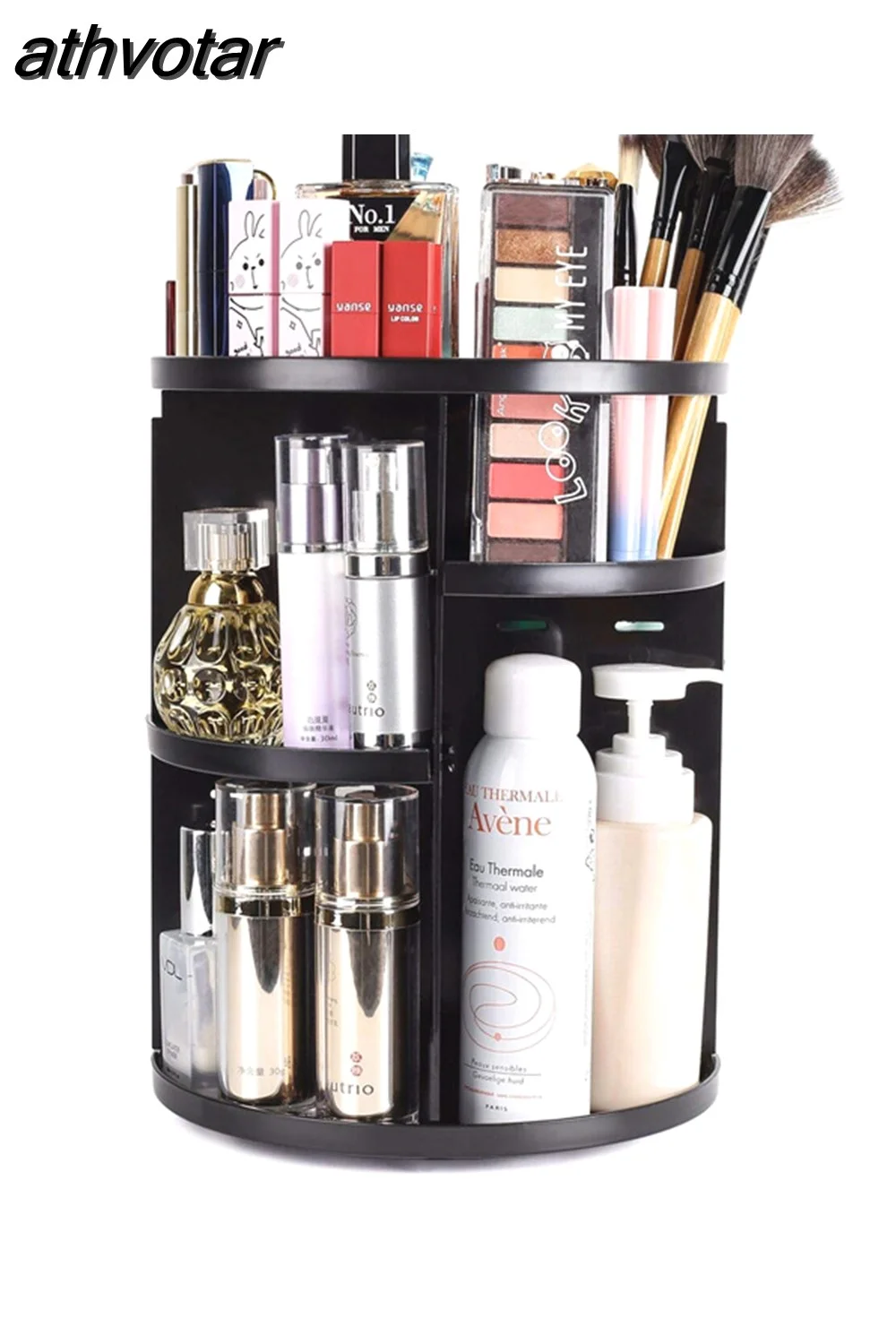 athvotar Degree Rotating Cosmetic Storage Box Make-up Organizer Lipstick Holder Transparent Crystal Display Stand Large Capacity