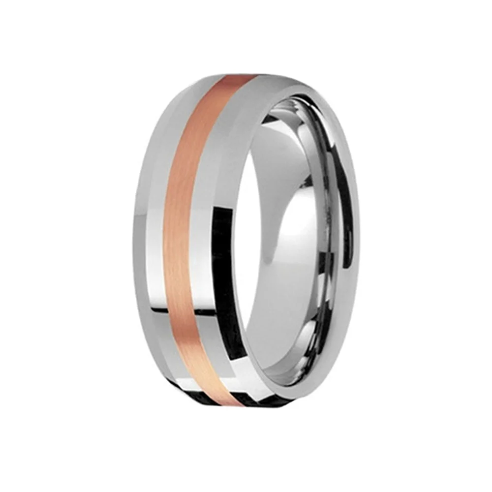 6MM 8MM Silver Tungsten Carbide Thin Rose Gold Line With Bevel Edge Men Wedding Bands