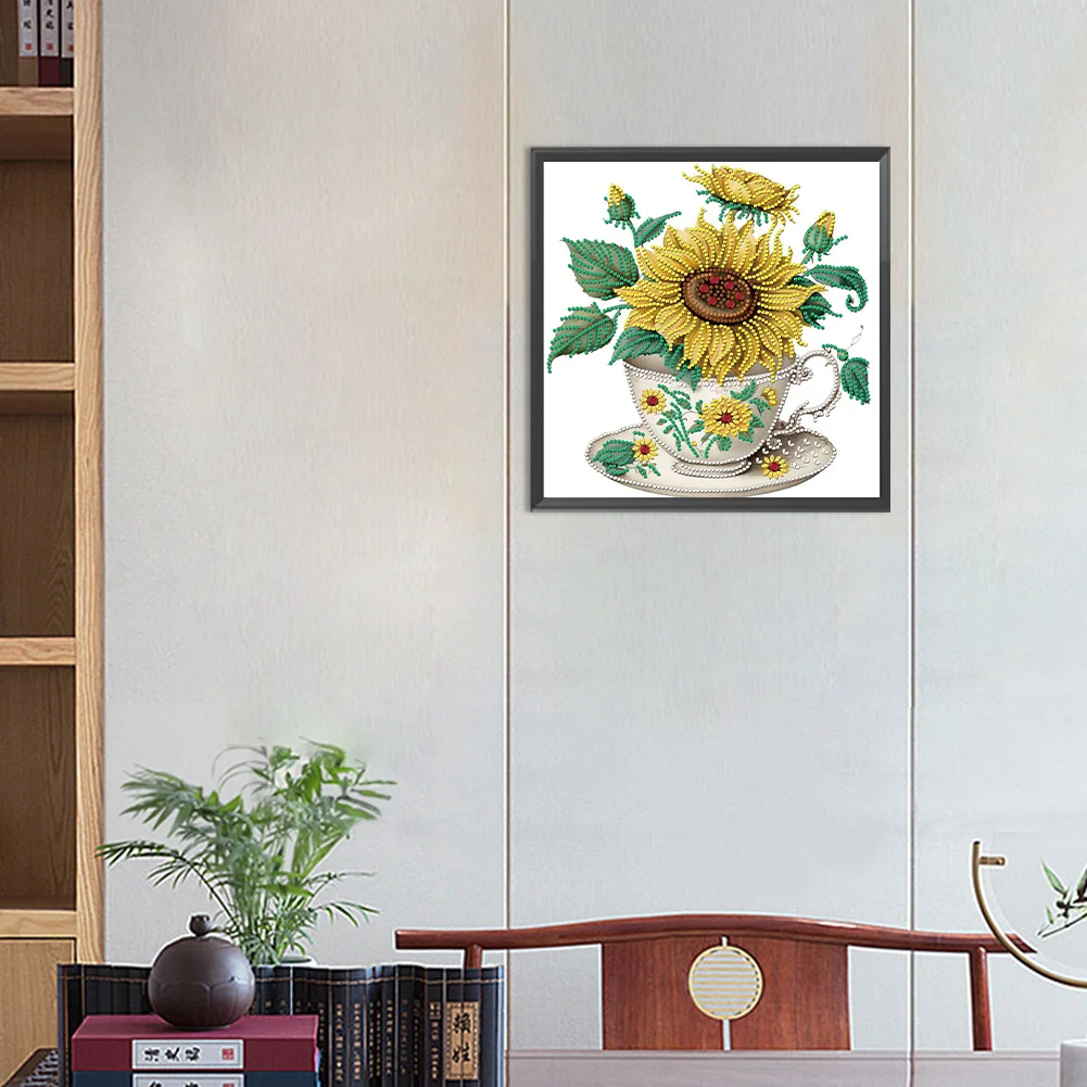 Diamond Painting - Partial Special Shaped Drill - Sunflower Cup(Canvas|30*30cm)