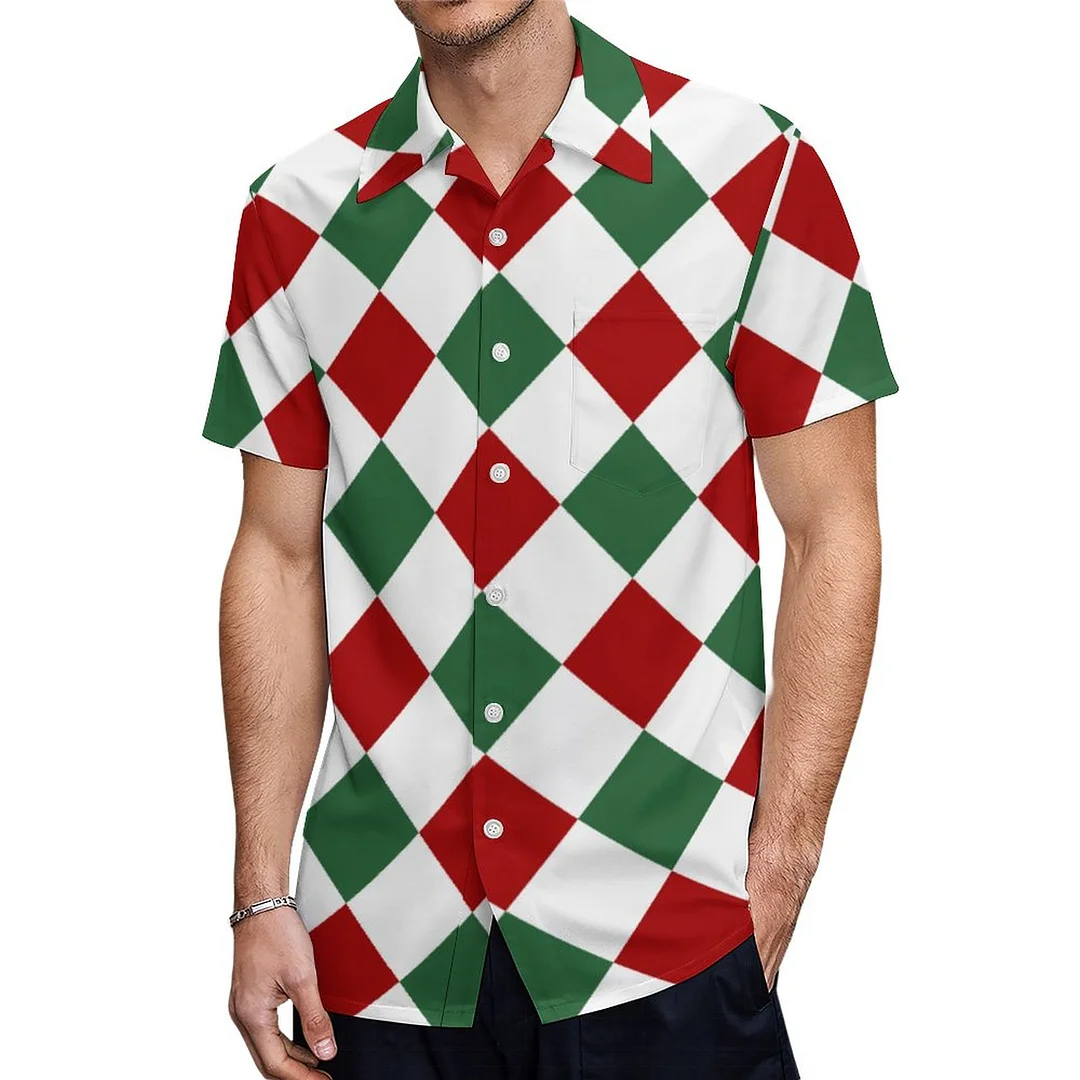 Christmas Tree Red Green Checks Gingerbread Snowman Hawaiian Shirt Mens Button Down Plus Size Tropical Hawaii Beach Shirts