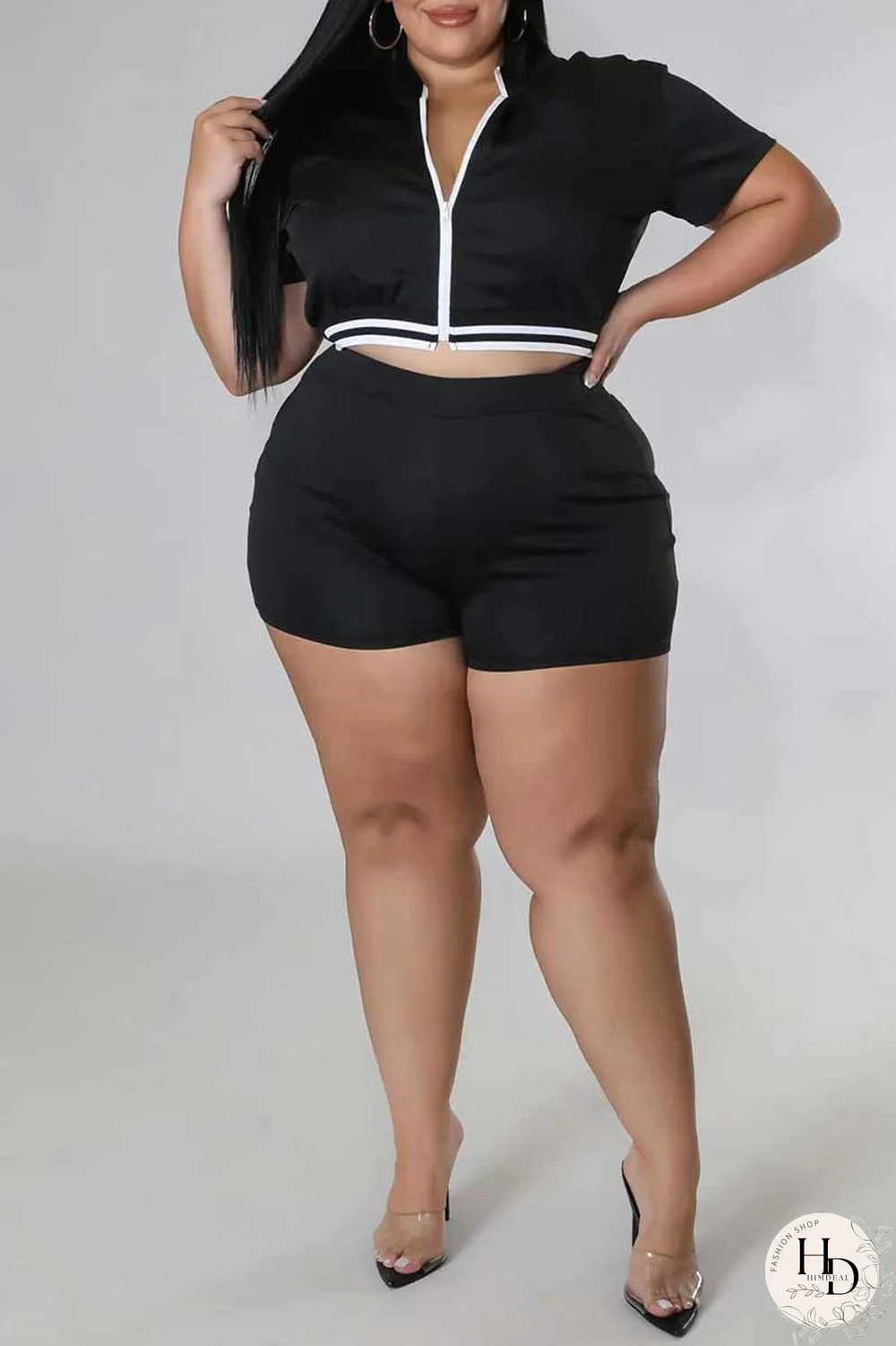 Red Casual Solid Patchwork Zipper Plus Size Two Pieces